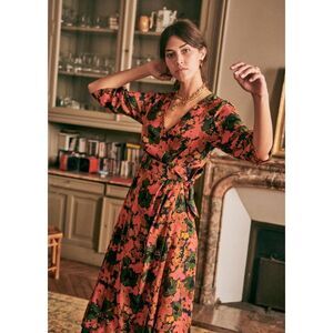 Sezane Dahlia Abstract Floral Wrap V Neck Midi Maxi Dress Size 34 Small XS Prep